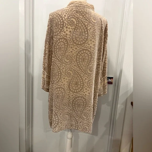 VTG BOB MACKIE WEARABLE ART LARGE BEIGE SILVER PAISLEY BURNOUT VELOUR TUNIC RARE - Picture 10 of 14